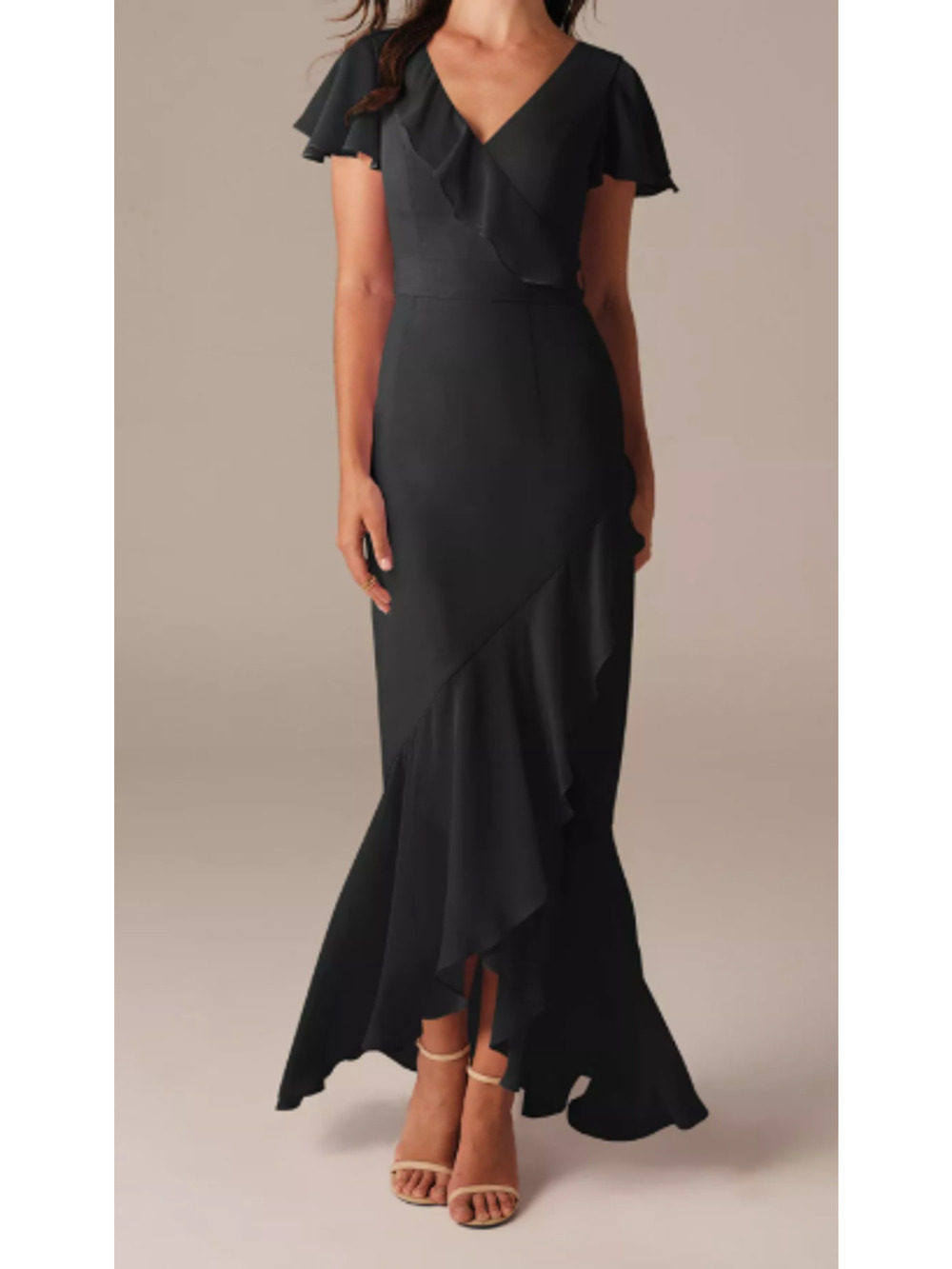 AW BRIDAL SZ 4 S black chiffon Celia bridesmaid party maxi dress NEW 0B2